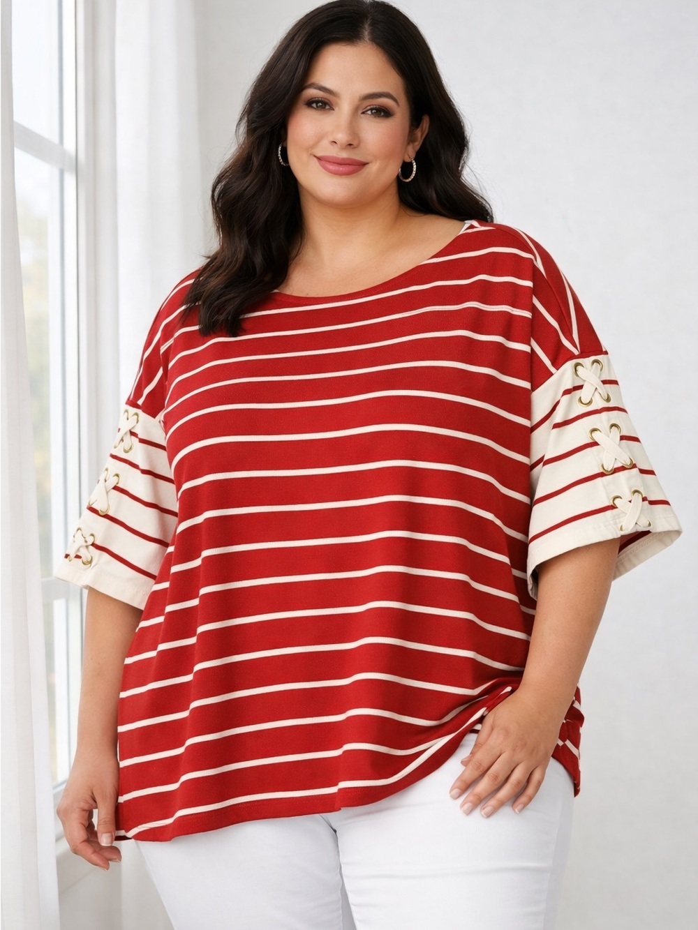 Ralph Lauren Ginger Orange and White Striped Long Sleeve Top 3X Preppy Classic